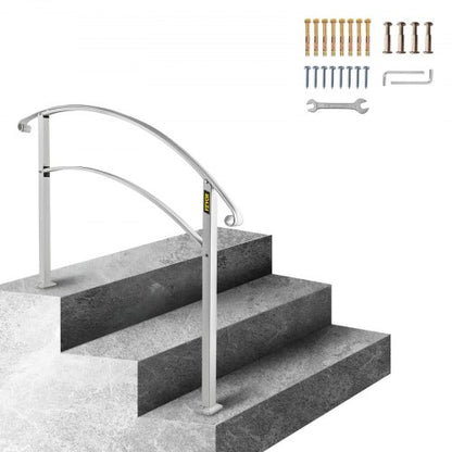 3FT Adjustable Wrought Iron Handrail Fits 3-Step Outdoor Stairs/Staircases | EU