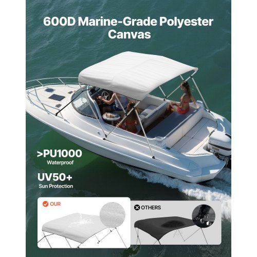 3 Bow Boat Bimini Toppar 72"Lx(79"-84")B x 46"H Markiskapell ljusgrå |  EU
