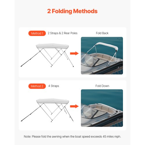 3 Bow Boat Bimini Toppar 72"Lx(85"-90")B x 46"H Markiskapell ljusgrå |  EU
