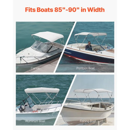 3 Bow Boat Bimini Toppar 72"Lx(85"-90")B x 46"H Markiskapell ljusgrå |  EU