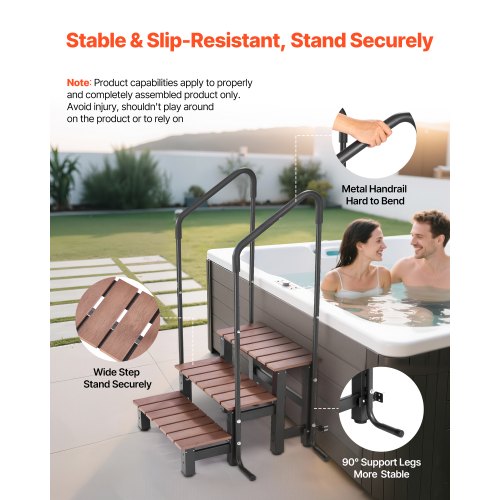 Steg för bubbelpool med ledstång, 3-stegs spa-trappa för utomhusbruk, kraftig 640,1 mm bred ovanmarks-/uppblåsbar poolstege med 249,5 kg viktkapacitet, mångsidig för veranda, uteplats, däck, husvagnar |  EU