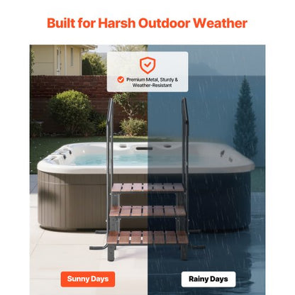 Steg för bubbelpool med ledstång, 3-stegs spa-trappa för utomhusbruk, kraftig 640,1 mm bred ovanmarks-/uppblåsbar poolstege med 249,5 kg viktkapacitet, mångsidig för veranda, uteplats, däck, husvagnar |  EU