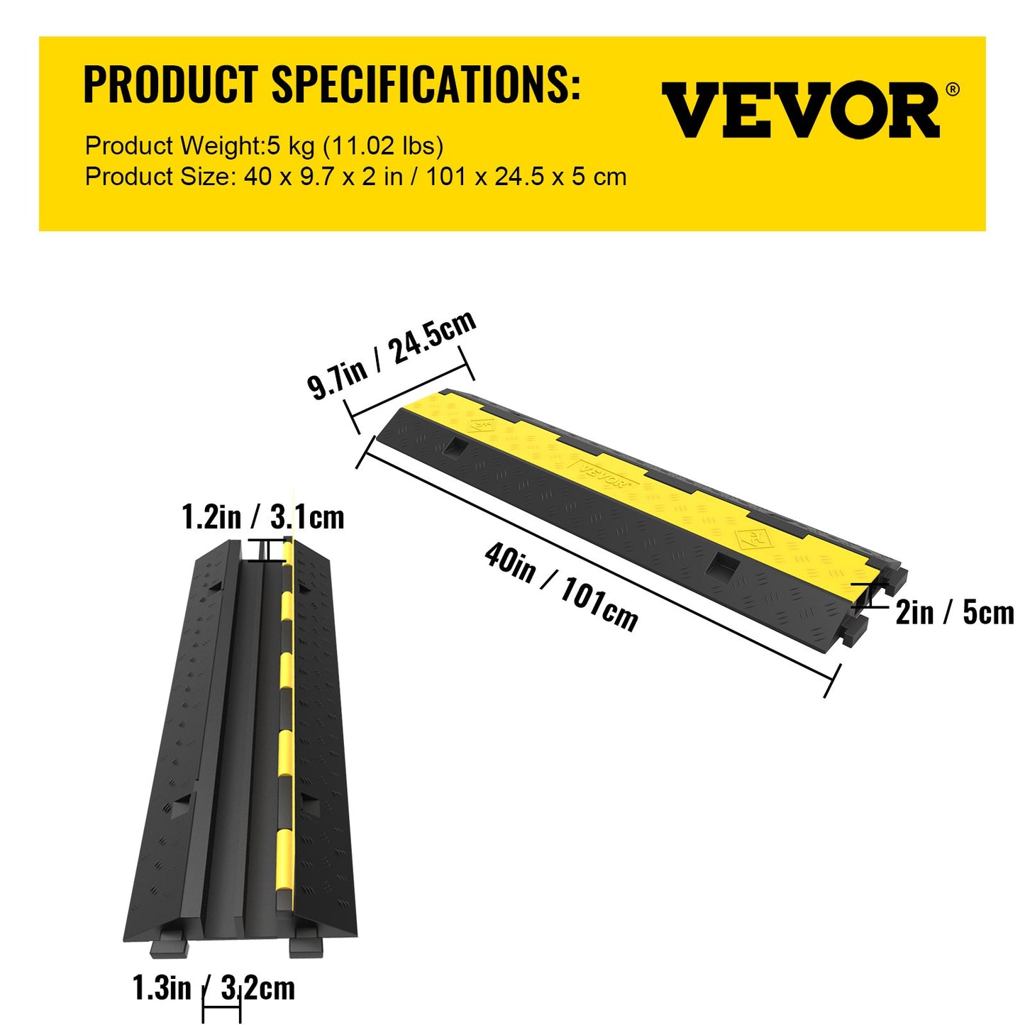 3er-Pack mit 2 Stück, Tragkraft 11000 lbs pro Achse, Schutzdraht, Rampe, Auffahrt, Gummi-Verkehrsbarriere, Kabelschutz
