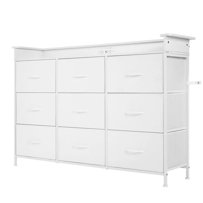 9 Lådbyrå Hög tyglåda Lådbyrå med Bin LED & Outlet Vit