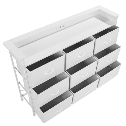 9 Lådbyrå Hög tyglåda Lådbyrå med Bin LED & Outlet Vit