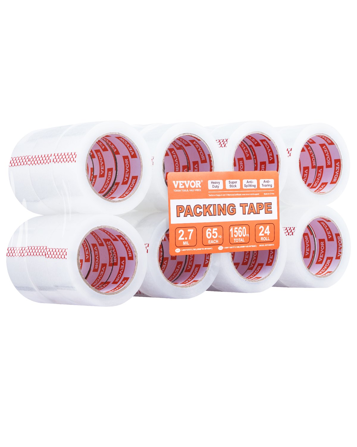 Packtejp 24 rullar 65 yards Heavy Duty klara packtejp 2,7 mil