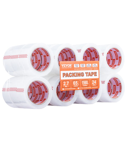 Packtejp 24 rullar 65 yards Heavy Duty klara packtejp 2,7 mil