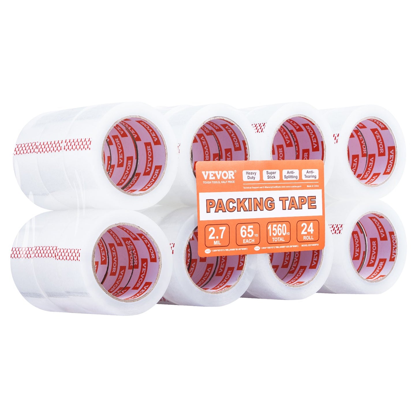 Packtejp 24 rullar 65 yards Heavy Duty klara packtejp 2,7 mil
