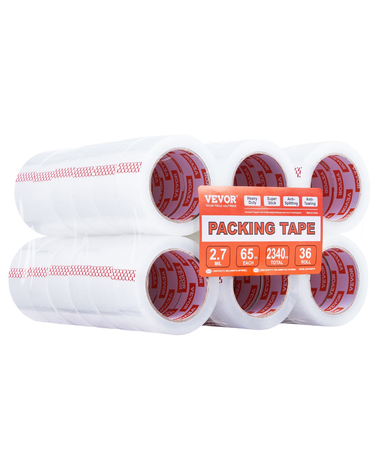 Packtejp 36 rullar 65 yards Heavy Duty klara packtejp 2,7 mil