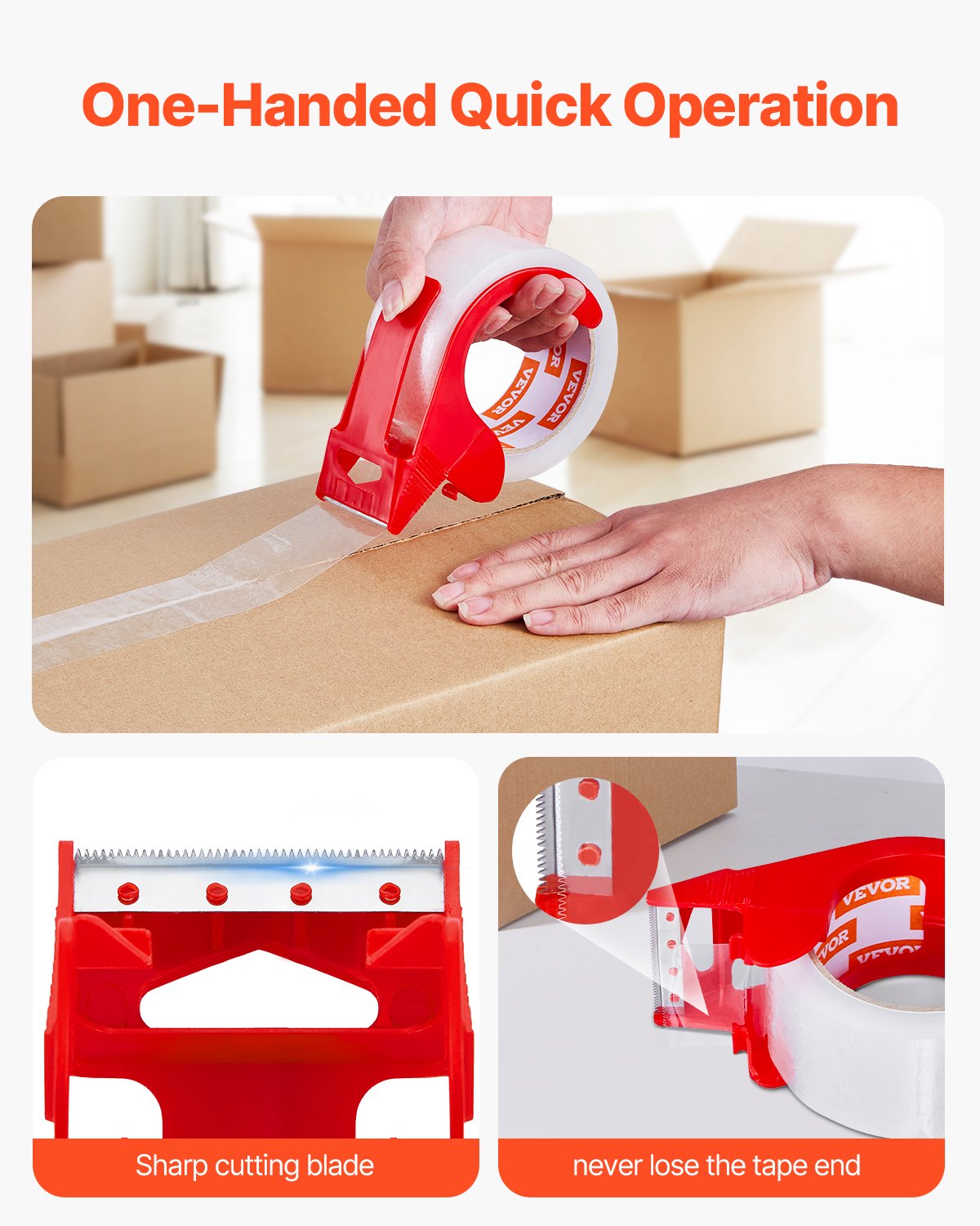 Packtejp 6 rullar 65 yards klar frakttejp med dispenser 2,7 mil