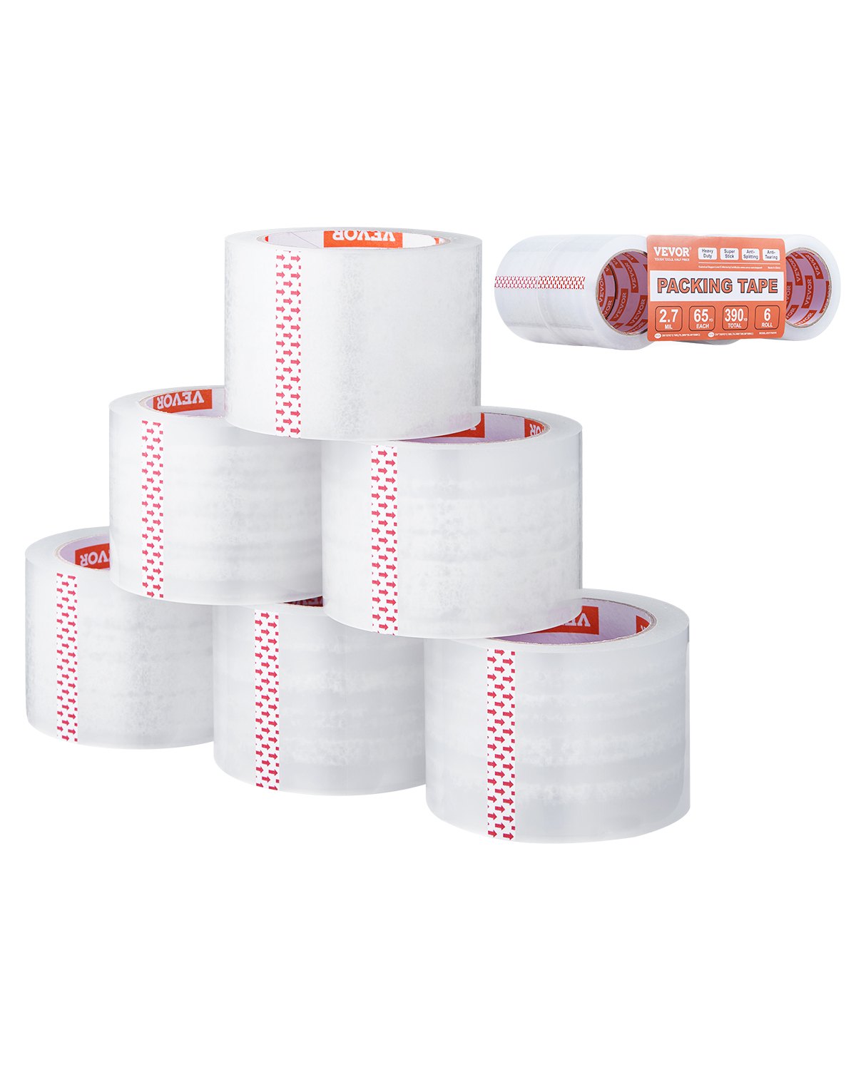 Klar packtejp 6 rullar 65 yards kraftiga klara packtejp 2,7 mil