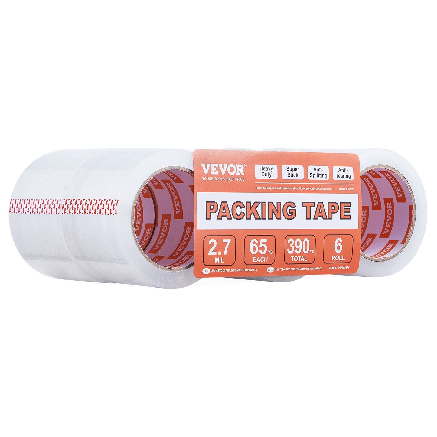 Klar packtejp 6 rullar 65 yards kraftiga klara packtejp 2,7 mil
