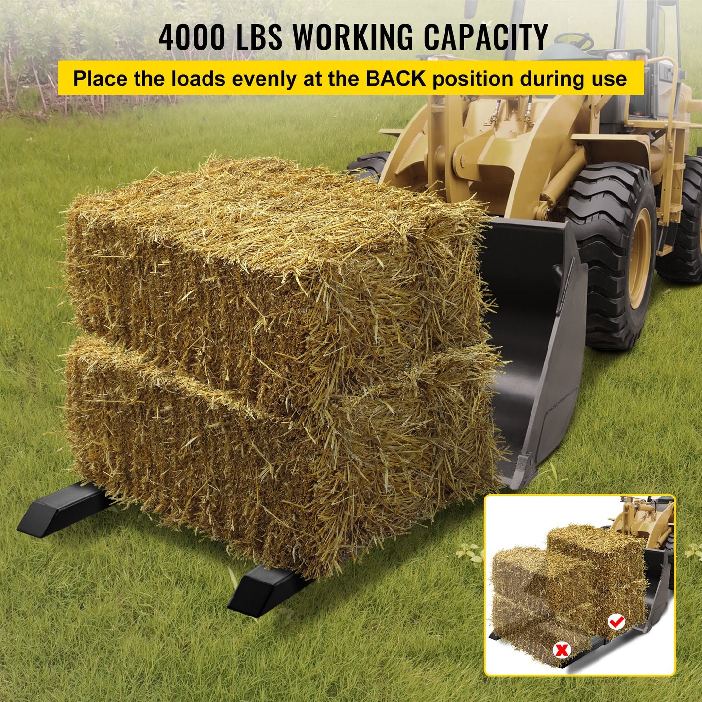 Pallet Forks 42.9\" 4000 Lbs Max, Clamp On Tractor Bucket Forks with Adjustable Stabilizer Bar, Heavy Duty Front Loader Forks 58.7\" Total Length, Fork Attachment for Skid Steer, Loader Bucket
