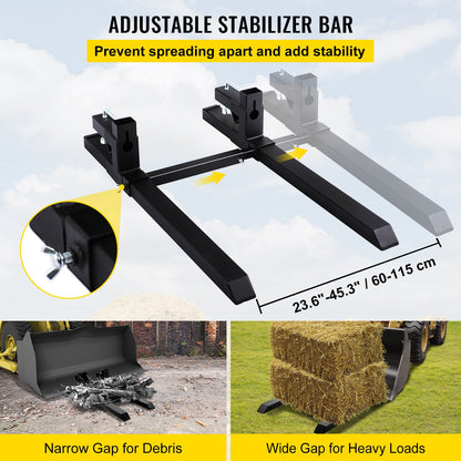 Pallet Forks 42.9\" 4000 Lbs Max, Clamp On Tractor Bucket Forks with Adjustable Stabilizer Bar, Heavy Duty Front Loader Forks 58.7\" Total Length, Fork Attachment for Skid Steer, Loader Bucket