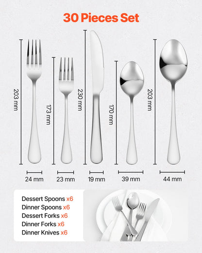30-piece silver cutlery set stainless steel cutlery cutlery for 6