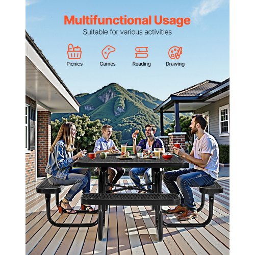 picnic table weatherproof steel patio dining furniture set outdoor | EU