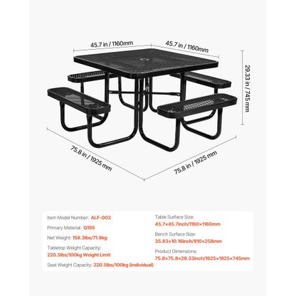picnic table weatherproof steel patio dining furniture set outdoor | EU
