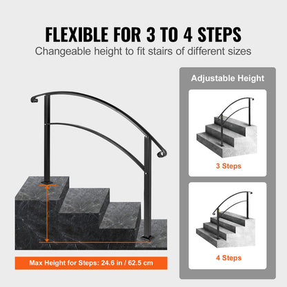 Adjustable Wrought Iron Transition Handrail Matte Black 4FT Fits 4 Steps