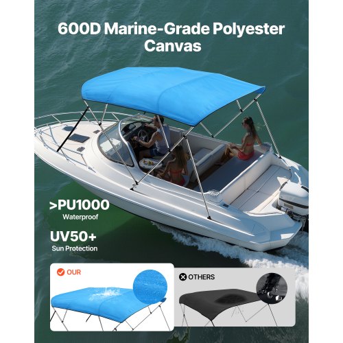 4 Bow Boat Bimini Toppar 96"Lx(67"-72")B x 54"H Markis Canopy Pacific Blue |  EU