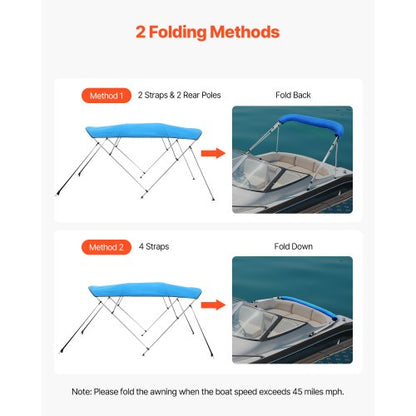 4 Bow Boat Bimini Toppar 96"Lx(67"-72")B x 54"H Markis Canopy Pacific Blue |  EU