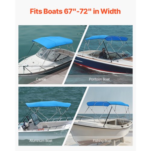 4 Bow Boat Bimini Toppar 96"Lx(67"-72")B x 54"H Markis Canopy Pacific Blue |  EU