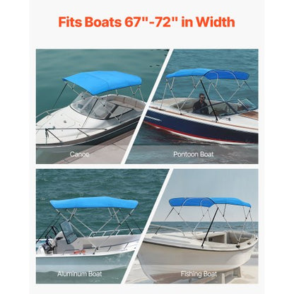 4 Bow Boat Bimini Toppar 96"Lx(67"-72")B x 54"H Markis Canopy Pacific Blue |  EU