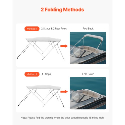 4 Bow Boat Bimini Toppar 96"Lx(73"-78")B x 54"H Markiskapell ljusgrå |  EU