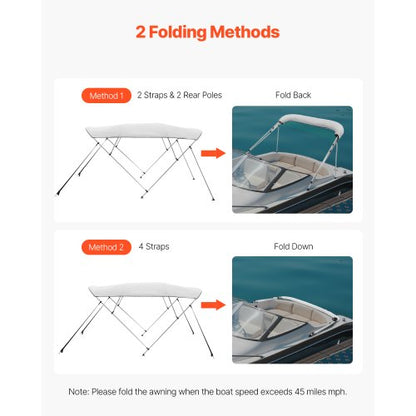 4 Bow Boat Bimini Toppar 96"Lx(73"-78")B x 54"H Markiskapell ljusgrå |  EU