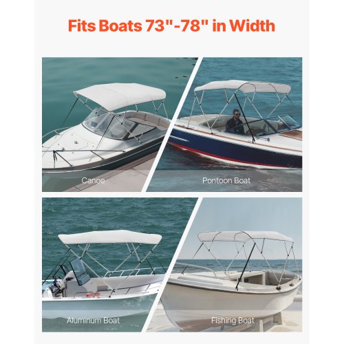 4 Bow Boat Bimini Toppar 96"Lx(73"-78")B x 54"H Markiskapell ljusgrå |  EU