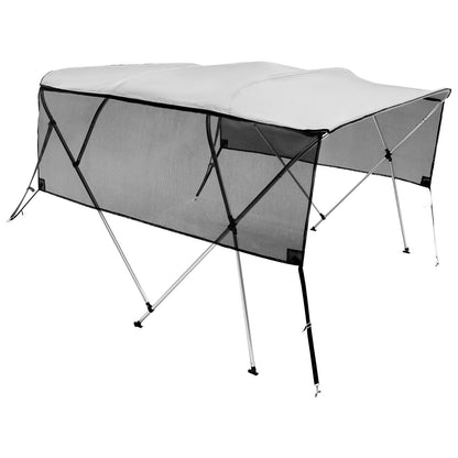4 Bow Bimini Top Boat Cover, Removable Mesh Sidewalls, 600D Polyester Canopy with 1" Aluminum Alloy Frame, Includes Storage Boot, 2 Support Posts, 2 Straps, 8'L x 54" H x 91"-96" W, Light Gray