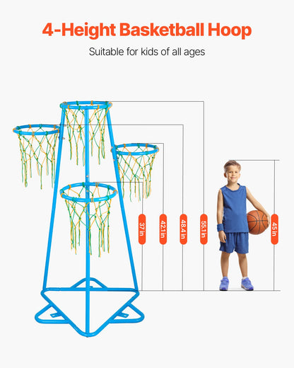 Kids Basket Hoop 4-Hoop Portable Basketball Stand Adjustable in Heights