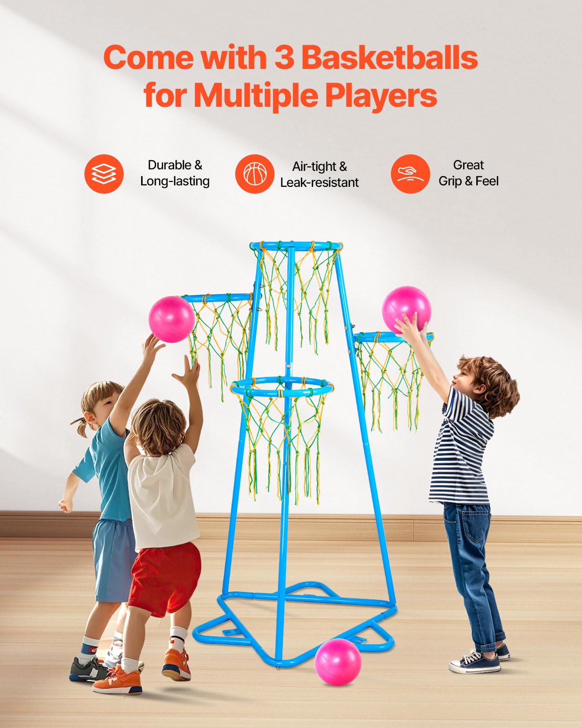 Kids Basket Hoop 4-Hoop Portable Basketball Stand Adjustable in Heights