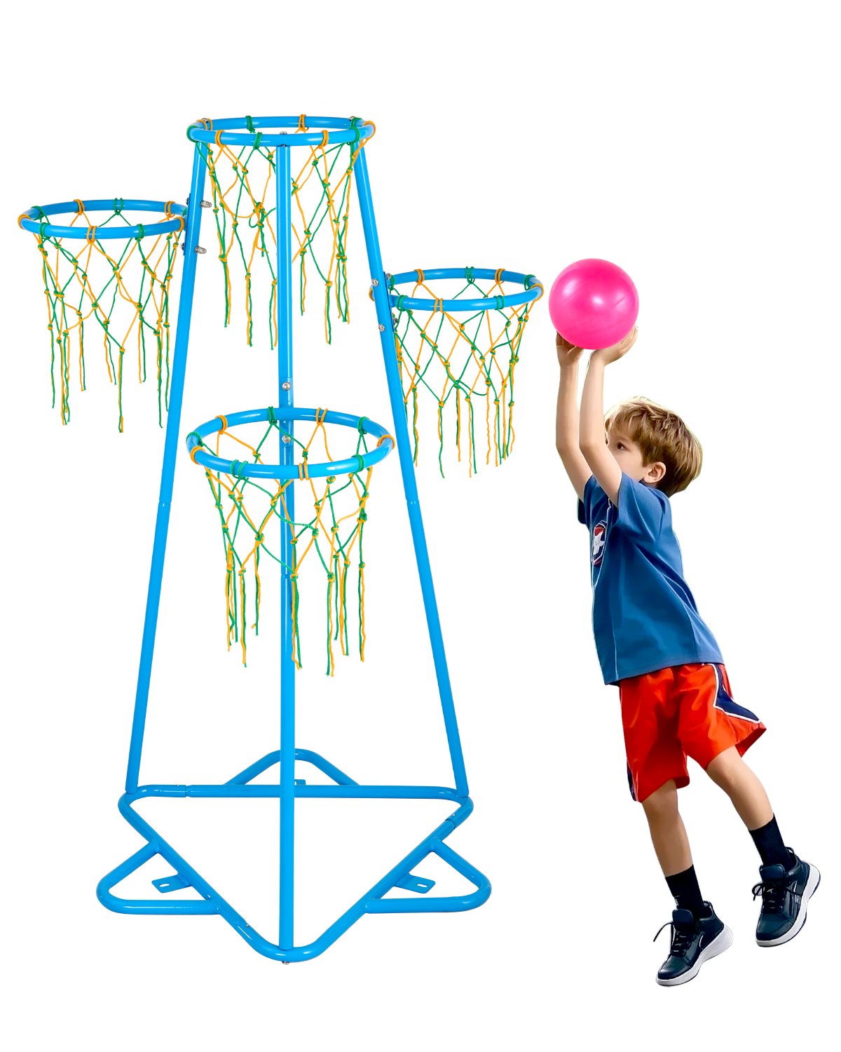 Kids Basket Hoop 4-Hoop Portable Basketball Stand Adjustable in Heights