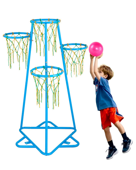 Kids Basket Hoop 4-Hoop Portable Basketball Stand Adjustable in Heights