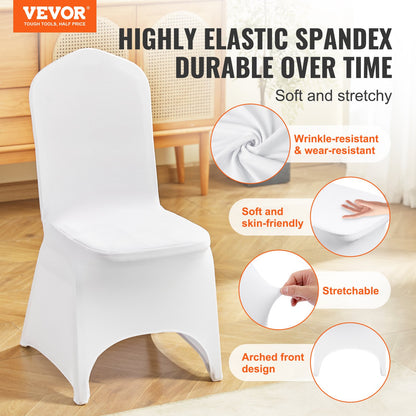 50 pcs Chair Covers Wedding Spandex White Chair Covers Stretch Fabric Removable Washable Protective Covers for Weddings Banquets Ceremony (Arc Shaped, 50 pcs)