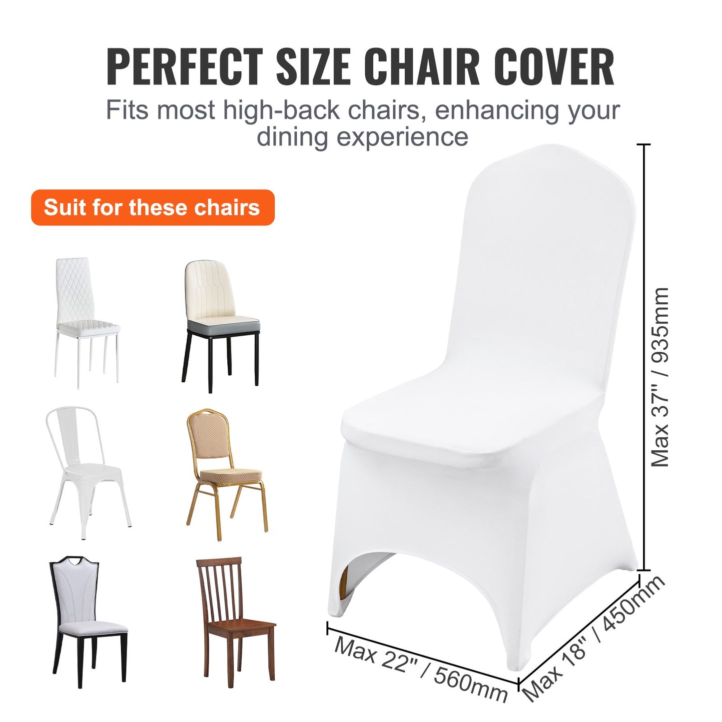50 pcs Chair Covers Wedding Spandex White Chair Covers Stretch Fabric Removable Washable Protective Covers for Weddings Banquets Ceremony (Arc Shaped, 50 pcs)