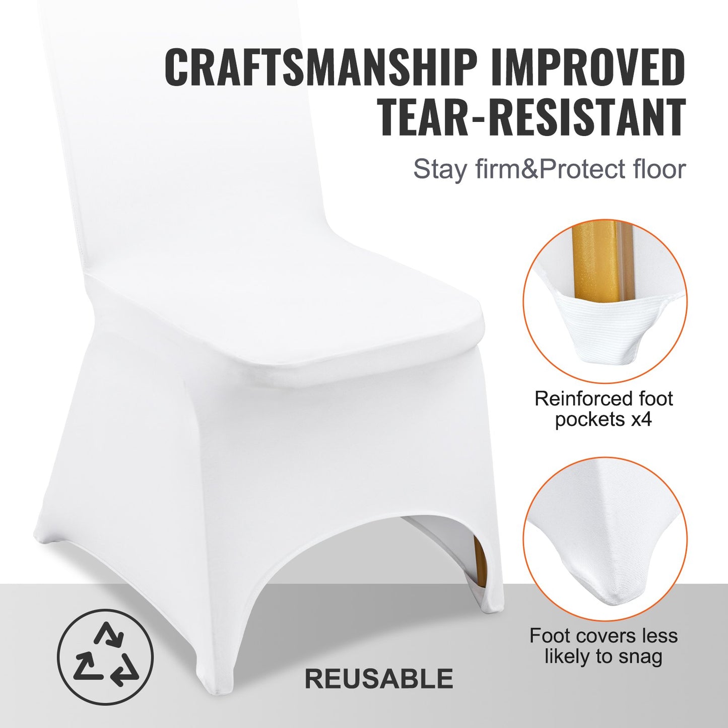 50 pcs Chair Covers Wedding Spandex White Chair Covers Stretch Fabric Removable Washable Protective Covers for Weddings Banquets Ceremony (Arc Shaped, 50 pcs)