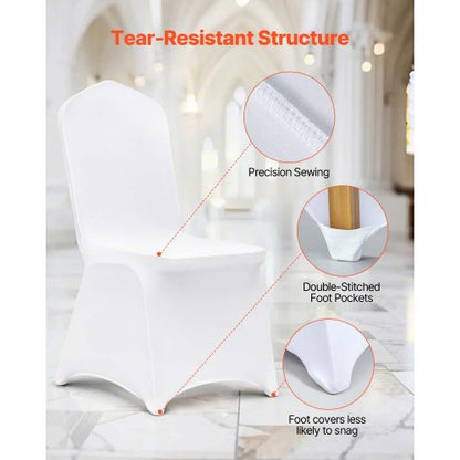 50 pcs Chair Covers Wedding Spandex White Chair Covers Stretch Fabric Removable Washable Protective Covers for Weddings Banquets Ceremony (Flat, 50 pcs) | EU