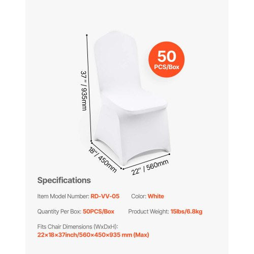 50 pcs Chair Covers Wedding Spandex White Chair Covers Stretch Fabric Removable Washable Protective Covers for Weddings Banquets Ceremony (Flat, 50 pcs) | EU