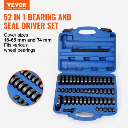52PCS Custom Busing Bearing & Seal Driver Set, Transmission Hjul Axle Bearing Race, Seal Driver Installer Remover, 18-65 mm & 74 mm Metriska skivor Bussning Borttagning avdragare Lager Press Tool Kit