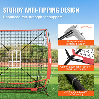 5x5 ft baseball softball träningsnät, bärbart baseball träningsnät för att slå Batting Catching Pitching, Backstop baseball utrustning med båge ram, bärväska, Strike Zone, Ball, Batting Tee