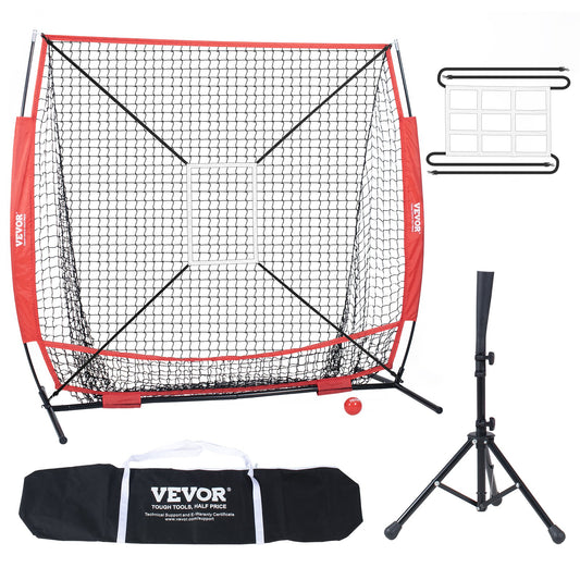 5x5 ft baseball softball träningsnät, bärbart baseball träningsnät för att slå Batting Catching Pitching, Backstop baseball utrustning med båge ram, bärväska, Strike Zone, Ball, Batting Tee