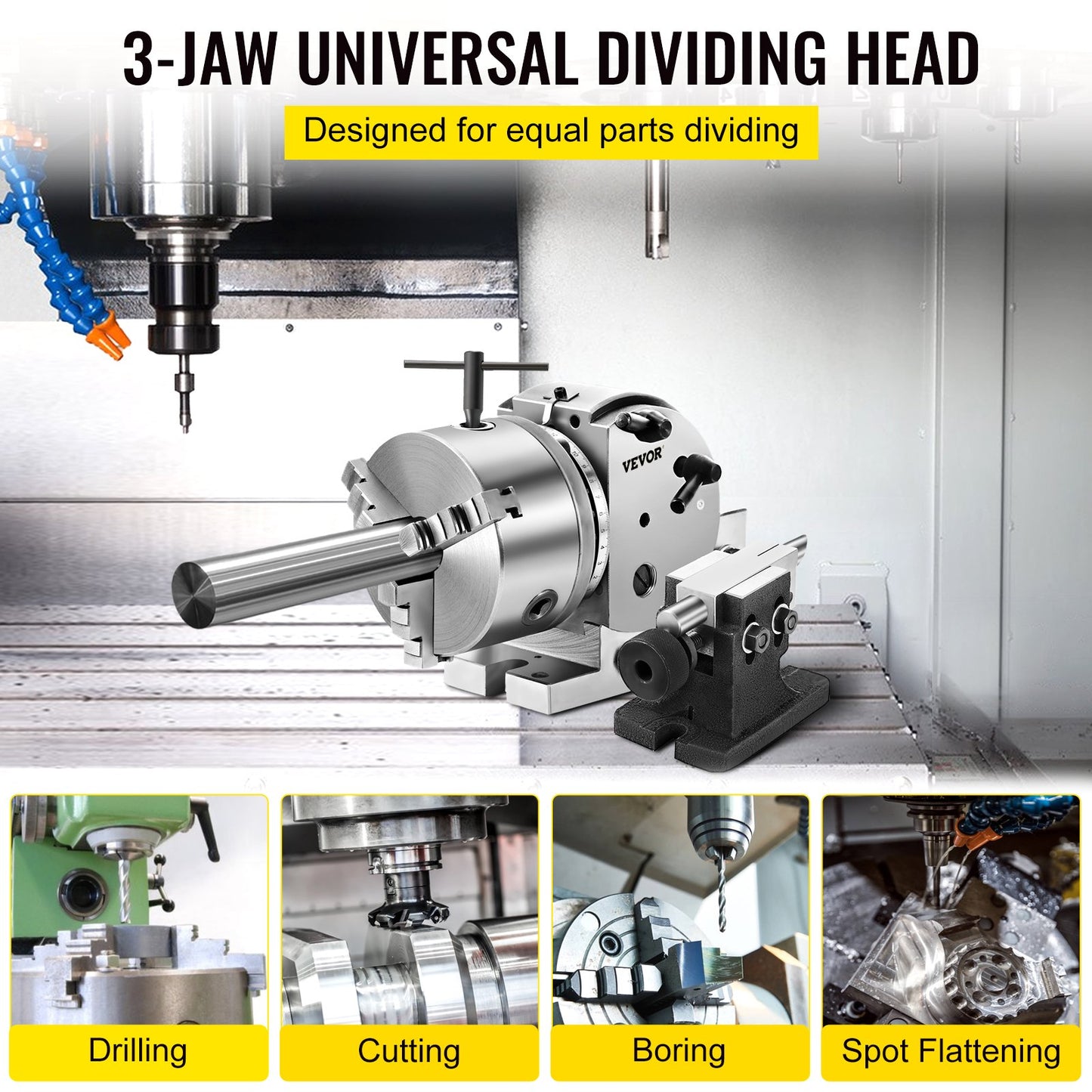 BS-0 Precision Dividing Head, Horizontal Dividing Head with 3-Jaw Chuck, MT2 End Mill BS-0 5" Semi-Universal Dividing Head for Milling Machine Gear Cutting
