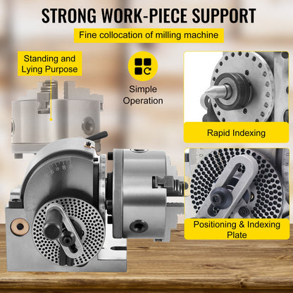 BS-0 Precision Dividing Head, Horizontal Dividing Head with 3-Jaw Chuck, MT2 End Mill BS-0 5" Semi-Universal Dividing Head for Milling Machine Gear Cutting