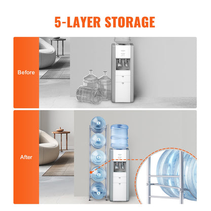 5-Tier Water Bottle Holder Single Row Water Bottle Rack for 5 Bottles Silver