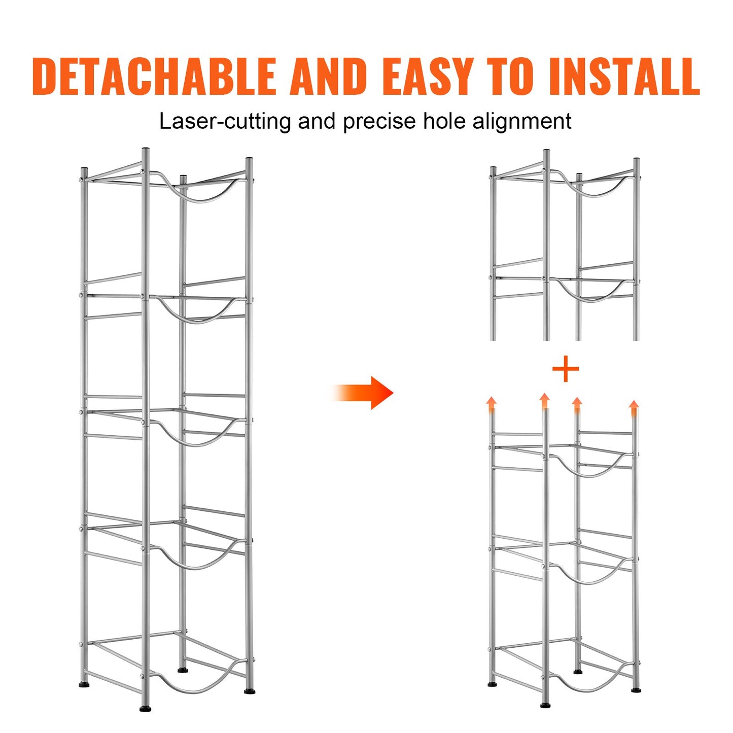 5-Tier Water Bottle Holder Single Row Water Bottle Rack for 5 Bottles Silver