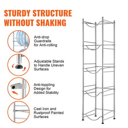 5-Tier Water Bottle Holder Single Row Water Bottle Rack for 5 Bottles Silver