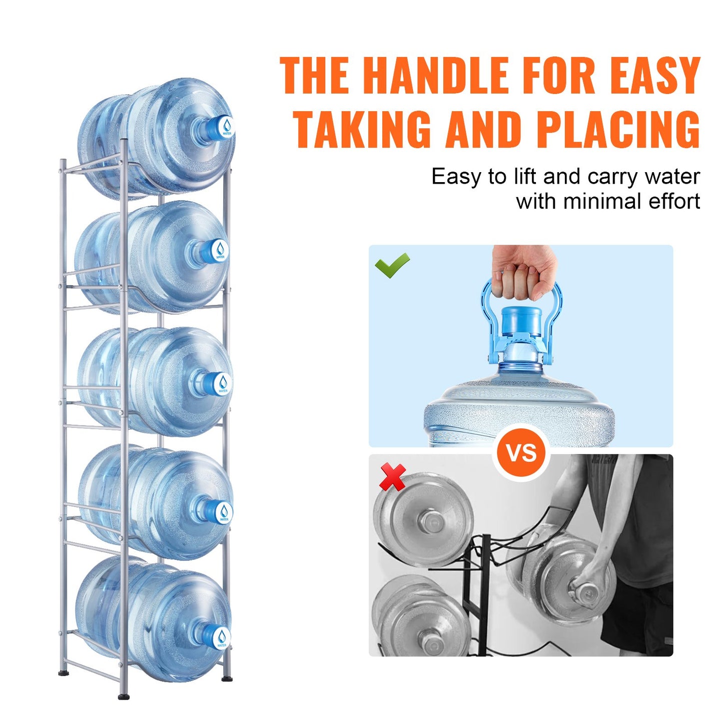 5-Tier Water Bottle Holder Single Row Water Bottle Rack for 5 Bottles Silver