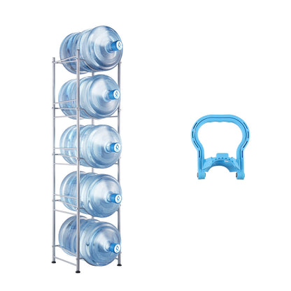 5-Tier Water Bottle Holder Single Row Water Bottle Rack for 5 Bottles Silver
