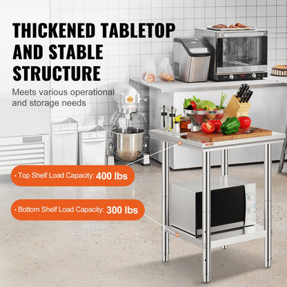 Arbetsbord 24 x 24 x 32 tum NSF-arbetsbord i rostfritt stål för kommersiellt kök Prep-arbetsbänk 60X60X80 cm med nedre hyllan Arbetsbord Silverfärgat för kommersiellt kök Restaurang
